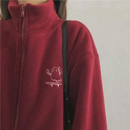 Women's Jackets 2023 Autumn Women Embroidery Zip Up Hoodie Fleece Jacket Thick Warm Plush Zipper Sweatshirt Outwear Hoodies Tops Clothes