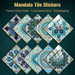 Wall Stickers 10152030cm Colorful Mandala Style Tile Sticker Kitchen Bathroom Wardrobe Glossy Surface Art Mural Peel Stick Decals 231019