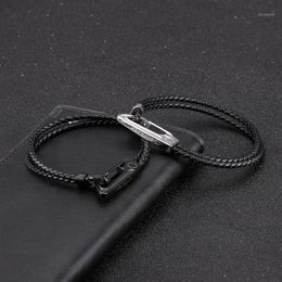 MOGE Trendy Men Bracelets Stainless Steel Geunine Braided Leather Bracelets Men Wristband Bangle Fashion Jewelry Gift1276P