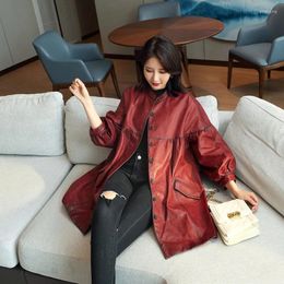 Women's Leather Genuine Real Feishen Haining Coat Medium Long Sheep Cape Doll Shirt Small Round Neck Loose Korean Windbre