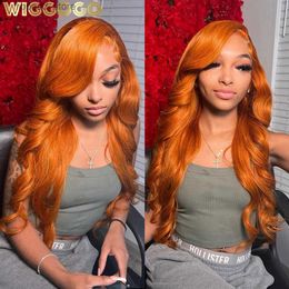 Synthetic Wigs Wiggogo Body Wave 13X6 Hd Lace Frontal Wig Orange Ginger Lace Front Wig Human Hair Hd Lace Wig 13X4 Lace Frontal Human Hair Wigs Q231019