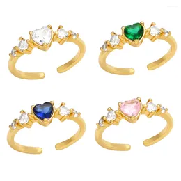 Cluster Rings OCESRIO Trendy Multicolor Crystal Heart For Women Girl Copper Gold Plated Adjustable Ring Jewelry Gift Wholesale Rigj14