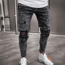 Mens Skinny Stretch Denim Pants Distressed Ripped Freyed Slim Fit Jeans Trousers Harajuku Sweatpant Hip Hop Trousers LS 1217258k