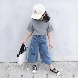 Jeans Spring Kids Clothes Loose Girls Ripped Jeans Solid Girls Pants Denim Girls Pants High Waist Solid Jeans Children's Clothing 231019