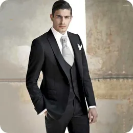 Erkekler Suits İtalya Sigara Ceket Siyah Klasik Düğün Damat Smokin İnce Fit Terno Maskulino Özel Palto Pantolon Yelek 3 Parça