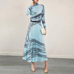 Work Dresses Miyake Pleated Temperament High-end Fashion Print Curve Set Two-piece Women's Top Half Skirt