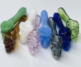 Thick Skull Glass Smoking Hand Spoon Pipe Multi-Colors Pyrex Oil Burner Pipes For Bong Bubbler