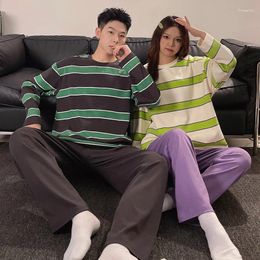 Men's Sleepwear 2023 Cotton Mens Long Sleeves Pajamas Set Women's Spring Nightwear Striped Casual Loungewear For Couples Pjs Lover Pyjamas