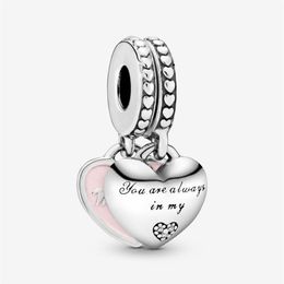 100% 925 Sterling Silver Mother & Daughter Hearts Dangle Charms Fit Original European Charm Bracelet Fashion Women Wedding Engagem2529