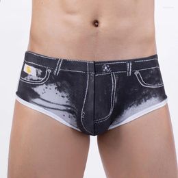 Underpants Men Printed Briefs Seamless Bugle Pouch Underwear Bikini Faux Denim Slip Homme Ropa Interior Hombre Panties Cuecas