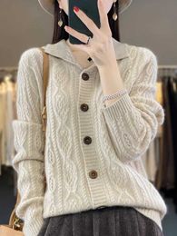 Women's Sweaters Autumn Winter Women Thick Cardigans Merino Wool Sweater Twist Flower Warm Casual Loose Cashmere Knitted Coat Korean Style