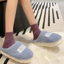 Slippers Shoes For Women 2023 Fashion Winter Warm Women's Mixed Colors Closed Toe Round Flock Low-heeled Zapatillas De Mujer