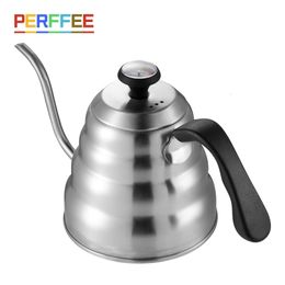 Coffee Pots 1L/1.2L Drip Kettle Thermometer Pour Over Coffee Tea Pot Swan Long Neck Stainless Steel Thin Mouth Gooseneck Cloud Drip Kettle 231018