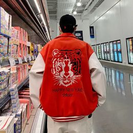 Men's Jackets Tiger Embroidery Jacket Men's Y2K Street Hip Hop Trend Baseball Uniform Casual Loose Red Men's Jacket Spring Jacket Men 231018