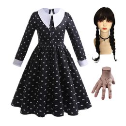 Girl's Dresses Wednesday Addams Cosplay Girl Costume Long Sleeve Fantasy Spring Autumn Party Dresses Carnival Easter Halloween Costumes 4-12Yrs 231019