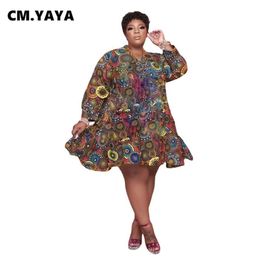 CM YAYA Women Plus Size Dress Print Full Sleeve O-neck Knee Length Loose Maxi Dresses Sexy Fashion Vestidos Autumn Outfits 220516283y