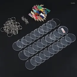 Keychains 90pcs Acrylic Transparent Circle Discs Set Key Chains Clear Round Keychain For Jewellery Making