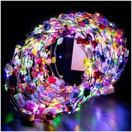 Decorative Flowers Wreaths 5PCS LED Flower Crown Led Flower Wreath Headband Luminous Led Flower Headpiece For Girls Women Wedding Holiday Christmas Party 231019