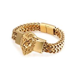 Top Figaro Chain Mens Bracelet Stainless Steel Gold Colour Lion Head Bracelet High Quality Mens Cuff Bracelet 8 66 inch 210330292h