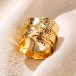 Cluster Rings 316L Stainless Steel Leaf Wide For Women 2 Colour French Elegant Wedding Ring Aesthatic Jewellery Christmas Gift Beautiful