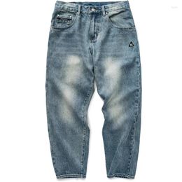 Men's Jeans Japanese Cityboy Style Loose Fit Washed Moustache Effect Small Feet Simple Versatile Pants Casual Trend