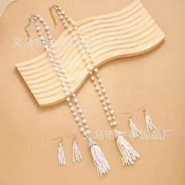 Pendant Necklaces Beaded Necklace Hand Knitting Bohemia Adjustable Tide Simple Tassel Alloy Rice Bead And Earring Set