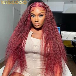 Synthetic Wigs Wiggogo 99J Burgundy Lace Front Wig Curly 13X4 Deep Wave Frontal Wig 13X6 Hd Lace Frontal Wigs Red Lace Front Human Hair Wigs Q231019