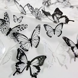 Wall Stickers 36 PCS 3D Colorful Crystal Butterfly with Adhesive Art Decal Satin Paper Butterflies Baby Kids Bedroom Home Decor 230819