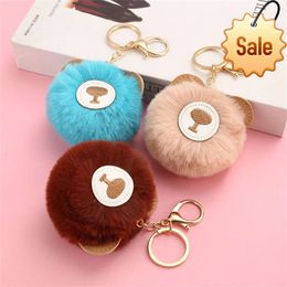 Cute Bear Keychain Wool Ball Pu Material Hairball Pendant Imitation Rex Rabbit Pompon Teddy Bear Schoolbag Accessories Gift
