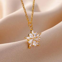 Pendant Necklaces Stainless Steel For Women Gold Plated Zircon Star Girl Chain Collar In Trendy Wedding Couple Jewellery