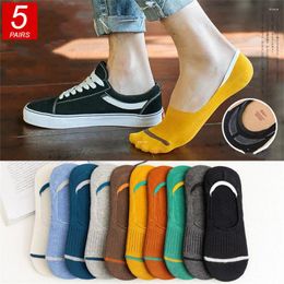 Men's Socks 5 Pairs Invisible Boat Men Fully Cotton No Show Low Cut Ankle Non-slip Silicone Summer Breathable Sox