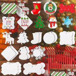 Christmas Decorations Sublimation Wooden Blank Pendants Ornament Double-Sided Mdf Pendant Bk Tree Commemorative Discs Supplies For D Dhogf