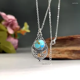 Pendant Necklaces Vintage Ethnic Style Round Turquoise Necklace For Women 2023 Fashion Luxury Geometry Jewelry Party Gifts