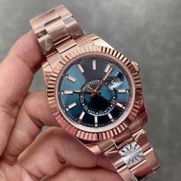 Rolaxs Rose Gold Mens Watch Automatic Movement Wristwatch Blue Dial Sapphire Calendar 42mm Watch Stainless Luxury Wristwatches Montre De Luxe Sky Dweller 2023
