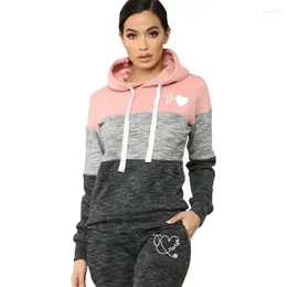 Women's Two Piece Pants Women Autumn Winter Fashion Tracksuits 2Piece Sets Female Striped Colour Hoodie Ladies Sports Leisure Drawstring