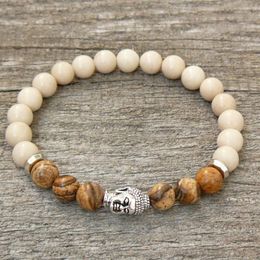 SN0232 New Silver Buddha Wrap Men Bracelet Buddha Jasper Bracelet Buddha Jewelry Yoga Unisex Stretch Bracelet335p