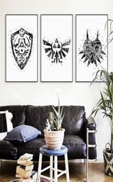 Legend Of Zelda Black White Logo Canvas No Frame Large Art Print Poster Wall Pictures Vintage Retro Triptych Home Decor Painting236318325