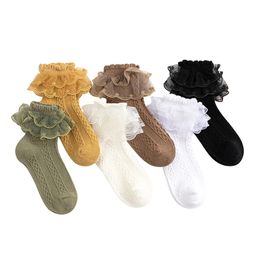 Kids Socks 6 Pairslot Spring Fall Ruffle Thin Cotton Dance Princess Soft Solid Color Breathable Infant Baby Girls Lace 231019