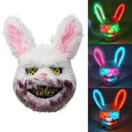 Party Masks Light Up Scary Mask Halloween LED Luminous Horror Killer Bunny Mask Party Props Glowing Bloody Rabbit Mask Festival Decoration 231019
