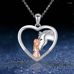 Pendant Necklaces Fashion Girl And Horse Necklace For Women Exquisite Animal Heart Shaped Clavicle Chain DIY Jewellery Mother's Day Gift