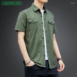 Men's Casual Shirts Workwear Summer Short-sleeve Solid Color Oversize Shirt For Male Military Youth Men High Street Top Coat