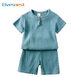 Clothing Sets Cotton Linen Kids Clothes Girls Outfit Summer Boy Clothing Sets Solid Colour Short Sleeve Tops Shorts Children Clothing 2-7 Years 231019