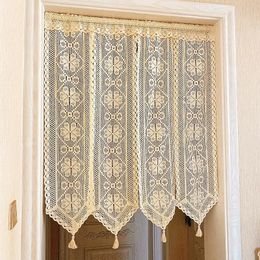 Curtain 1Pc Door Curtains with Tassel For Doorways Japanese Style Lace Hollow Partition Curtain Home Decoration For Living Room/Balcony 231019