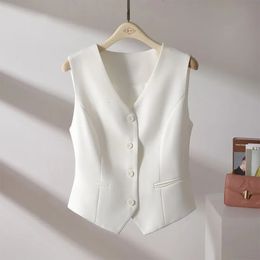 Coletes femininas branco terno colete 2023 outono casual magro reduzir cintura sem mangas jaqueta curta simples moda sênior sentido de para mulher 231018