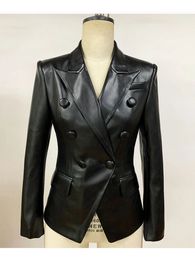 Women's Suits Blazers EXCELLENT QUALITY est Stylish Runway Designer Jacket Women's Slim Fitting Double Breasted Faux Leather Blazer 231019