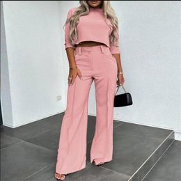 Women's Two Piece Pants High Street Fashion Sets Long Sleeve Top Wide Leg Trousers Elegant Women Clothing 2023 Arrivals