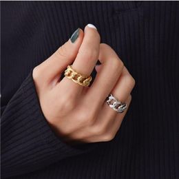Peri'sBox Gold Silver Color Chunky Chain Rings Link ed Geometric Rings for Women Vintage Open Rings Adjustable Trendy224U