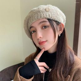 Berets Thickened Knitted Hat Cute Plush Windproof Warm Ear Protection Beret Women