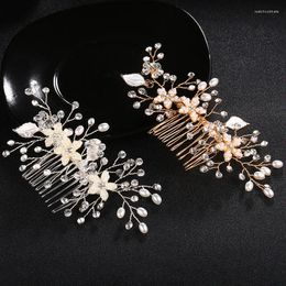 Hair Clips Floralbride Handmade Wired Rhinestones Crystals Pearls Flower Leaf Wedding Comb Bridal Headpiece Accessories