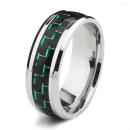 Cluster Rings Domineering Man Ring Stainless Steel For Men Created Square Set Mens Green Carbon Fiber